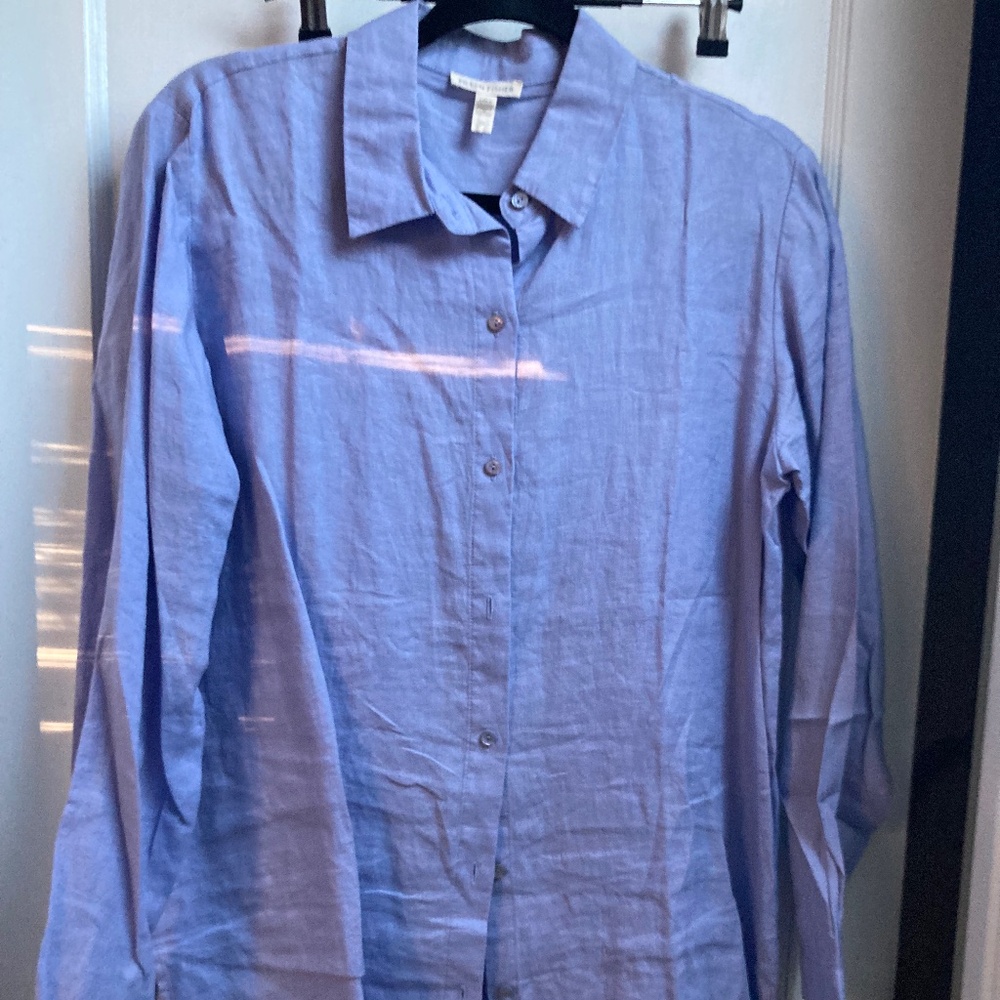 Eileen Fisher Blue Linen Shirt, SP